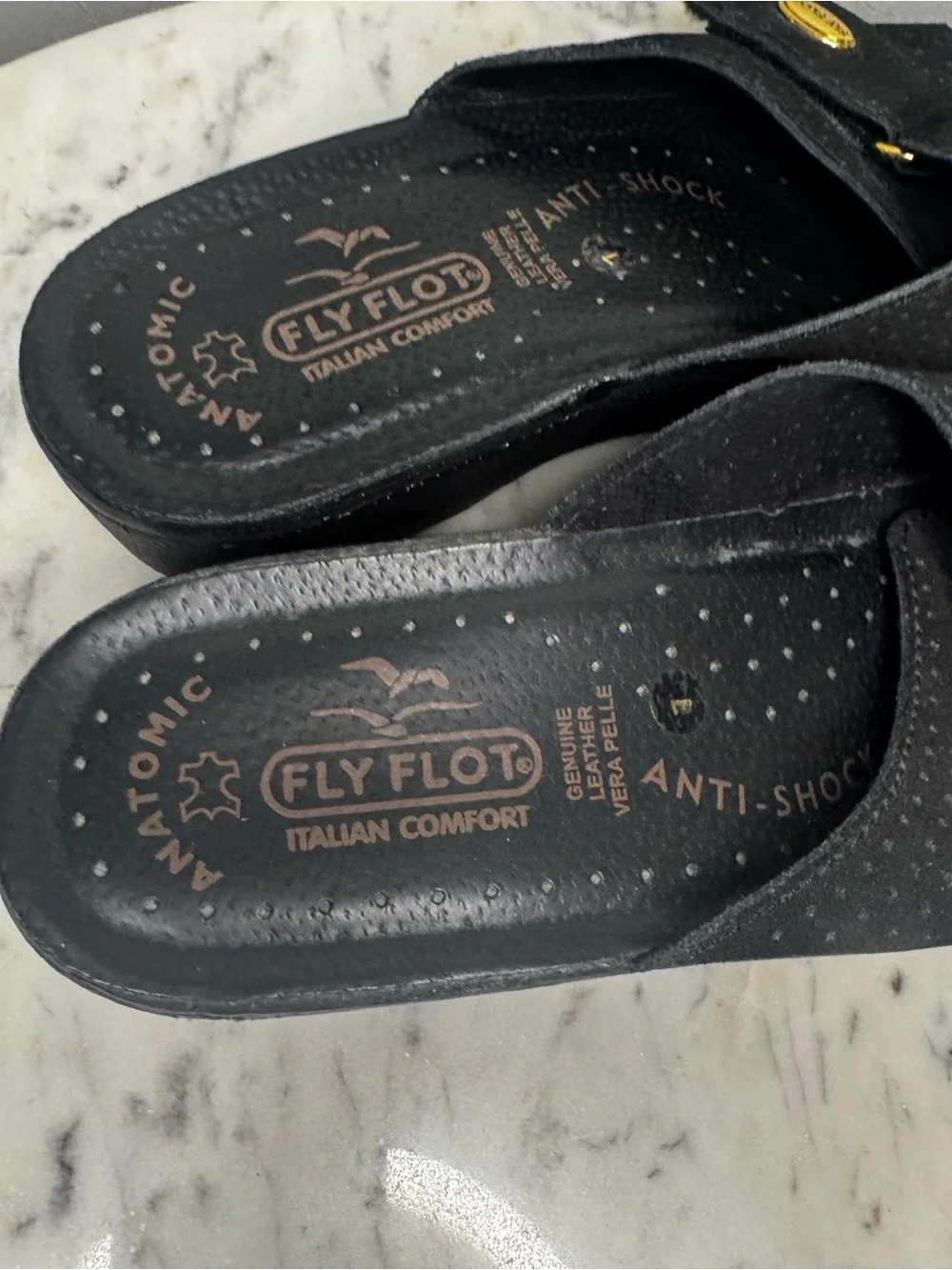 Fly Flot Italian Comfort Sandals Size 7 US/ 37 Euro black wedges Suede shoes